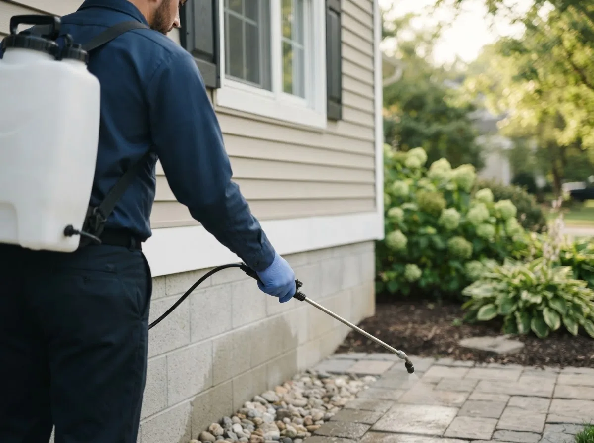 Pest control technician inspecting a home in Saint Georges, DE